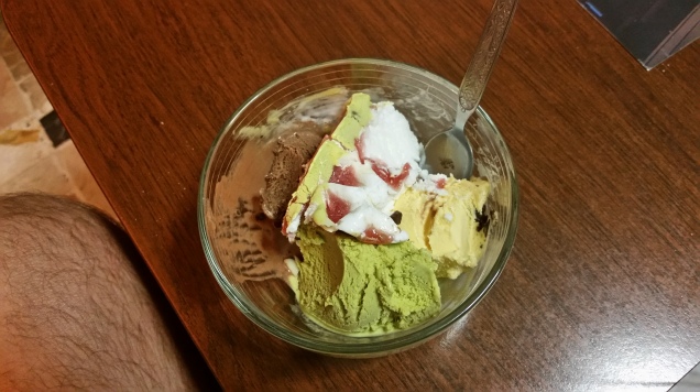 First of much gelato. This was egg, pistachio, cherry and chocolate.
