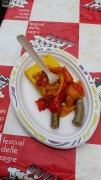 Sausages, peppers and polenta