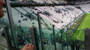 We sat next to the visitors' fan section, which is separated by high walls and lots of security. When Frosinone tied the game late, we saw why the barrier was necessary.